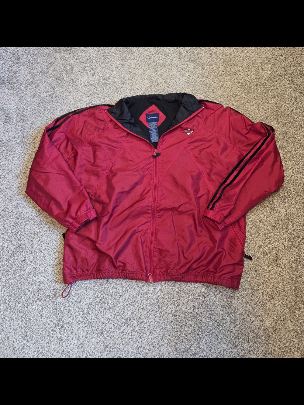 Vintage 90s Catalina Fleece Lined Windbreaker Jacket Red Black Stripe XL